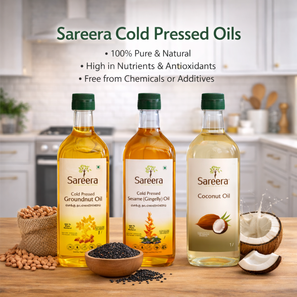 Sareera Cold Pressed Groundnut + Sesame(Gingelly) + Coconut Oil - 1 Ltr