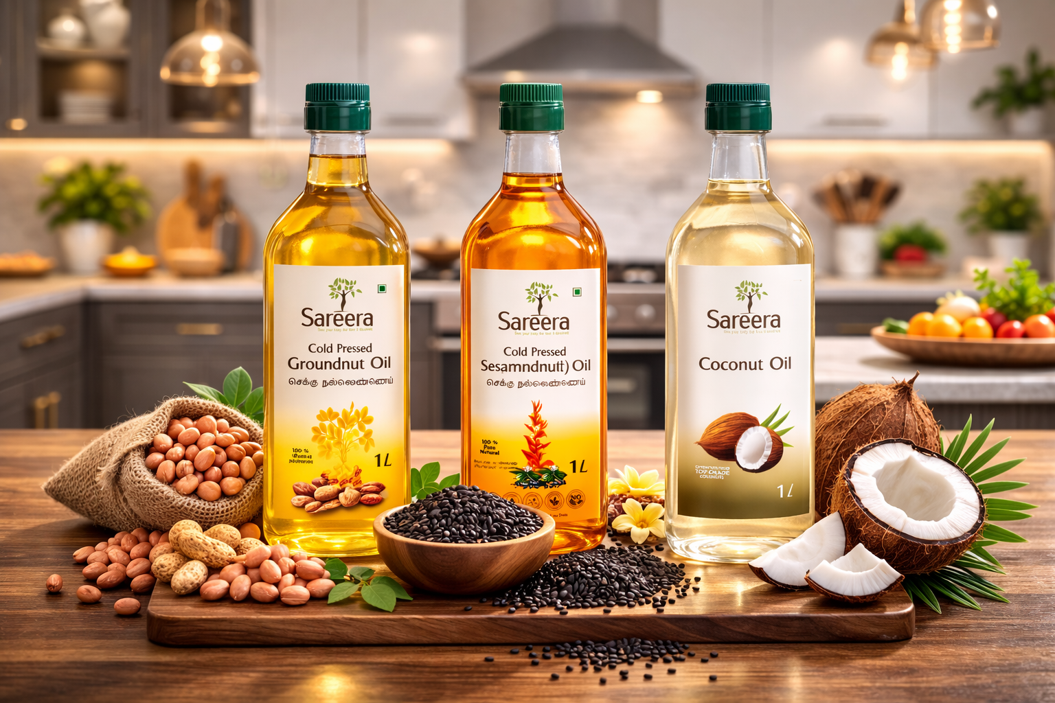 Sareera Cold Pressed Groundnut + Sesame(Gingelly) + Coconut Oil - 1 Ltr