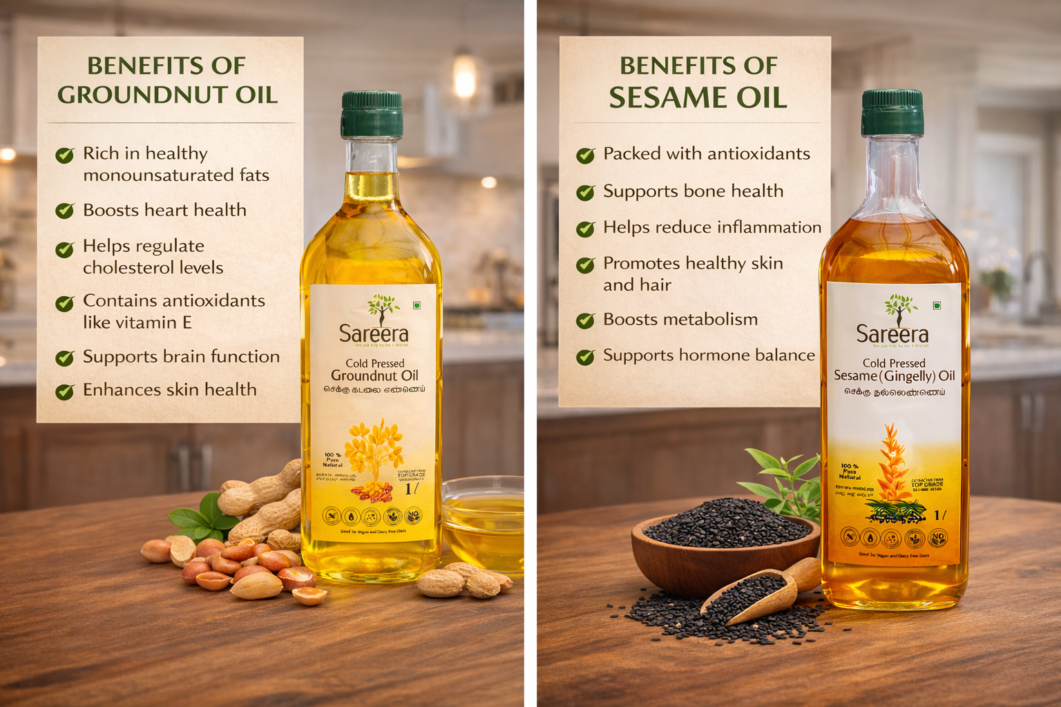 Sareera Cold Pressed Groundnut + Sesame(Gingelly) Oil - 1Ltr