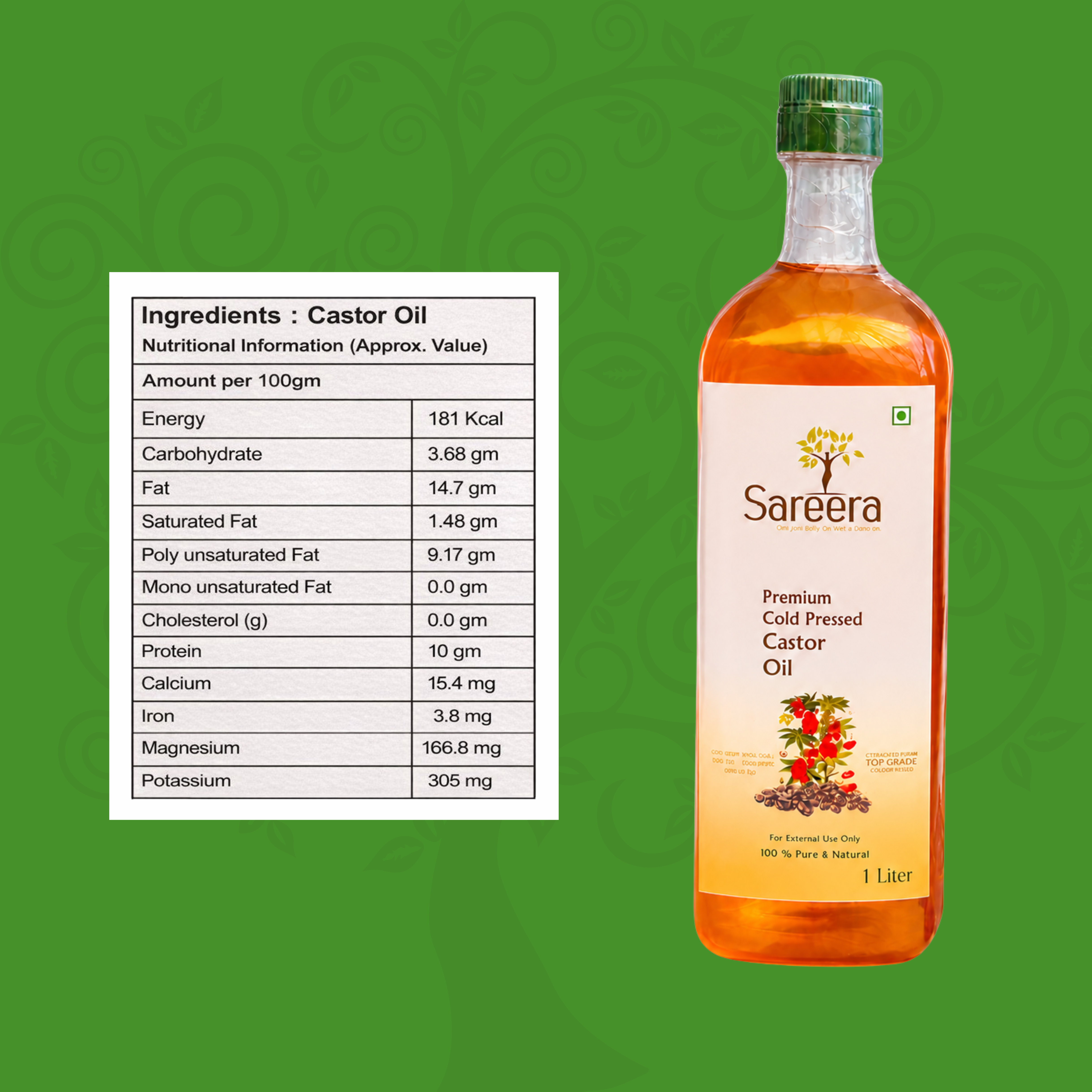 Sareera Cold Pressed Castor Seed Oil - 1 Ltr