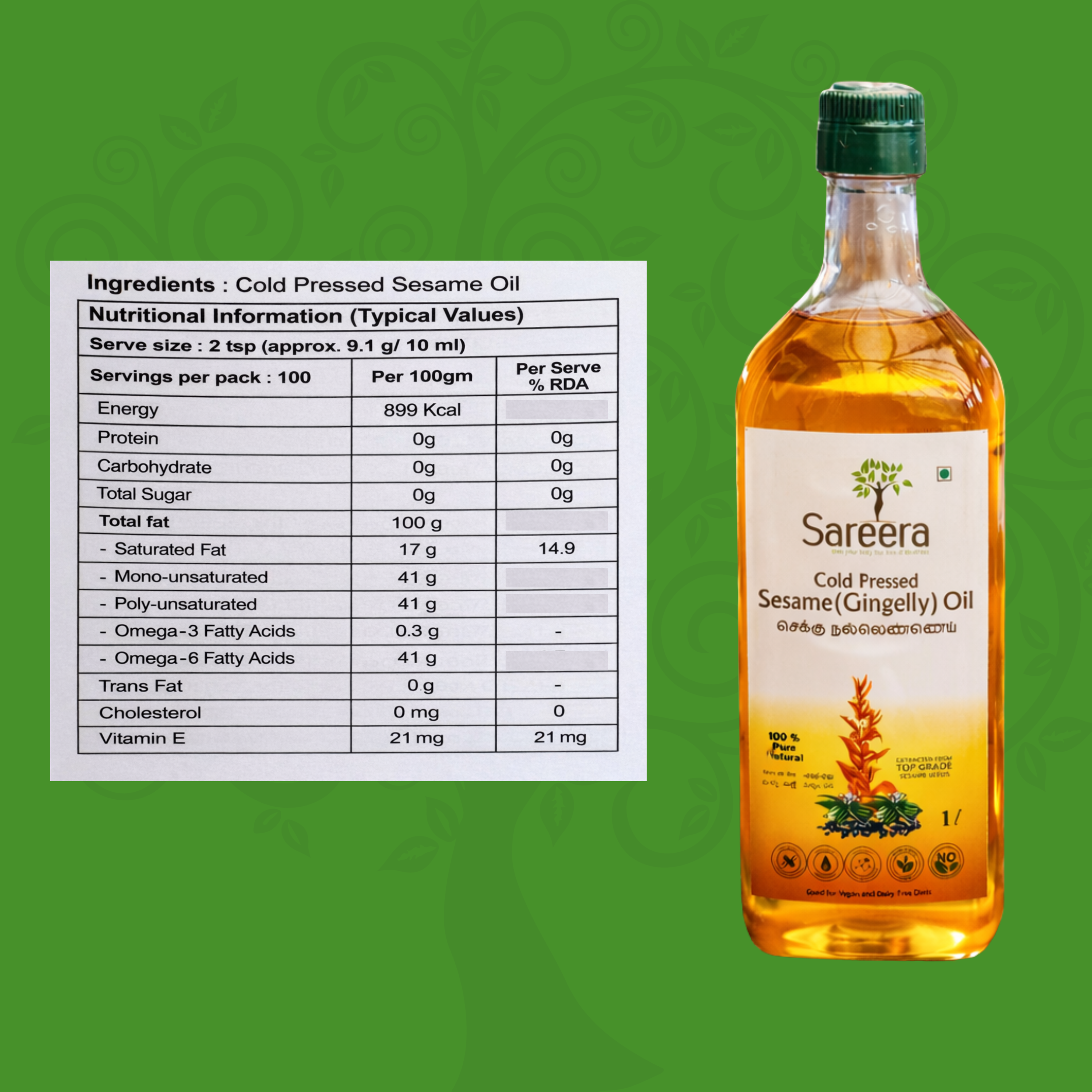 Sareera Cold Pressed Sesame(Gingelly) Oil