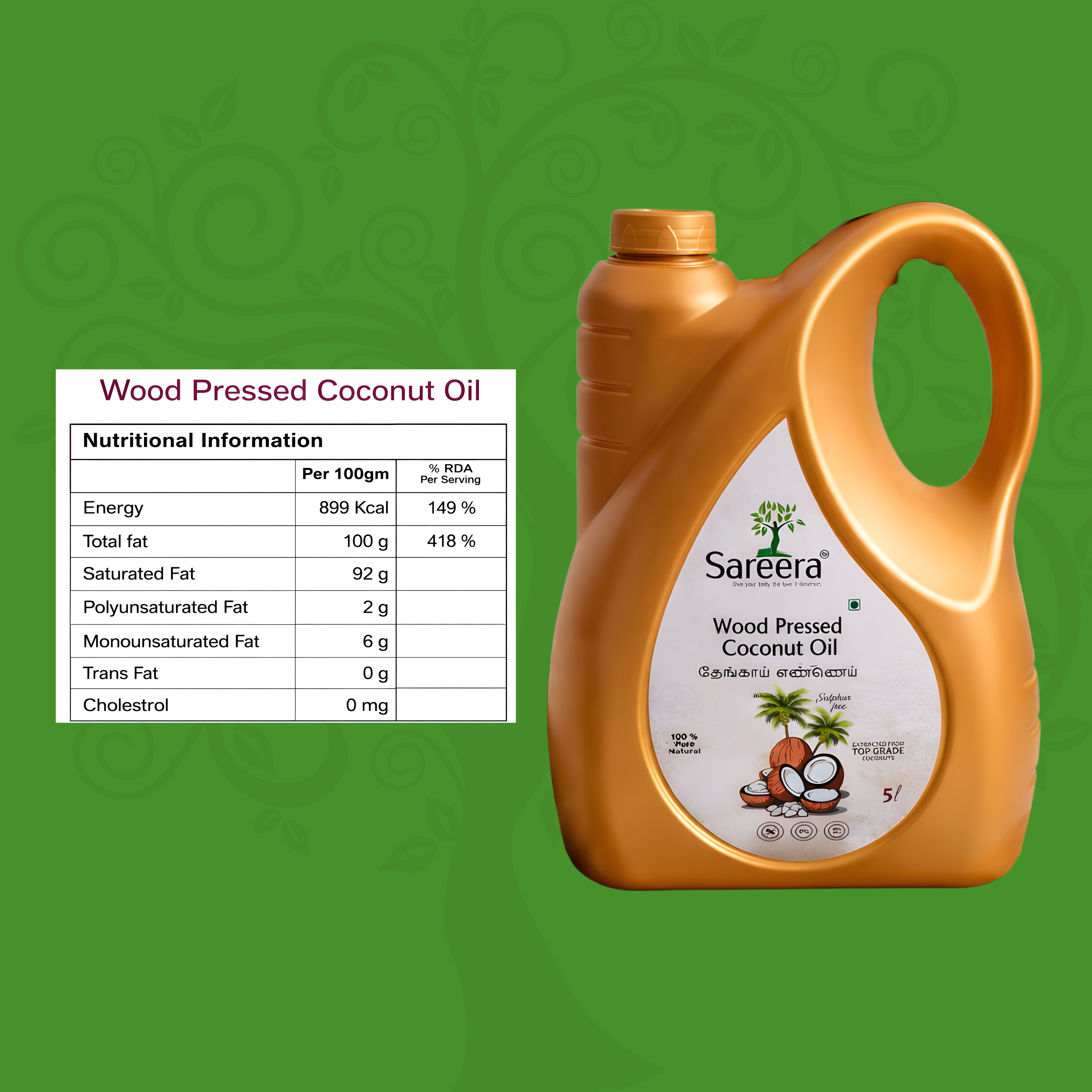 Sareera Wood Pressed Coconut Oil - 5 Ltr