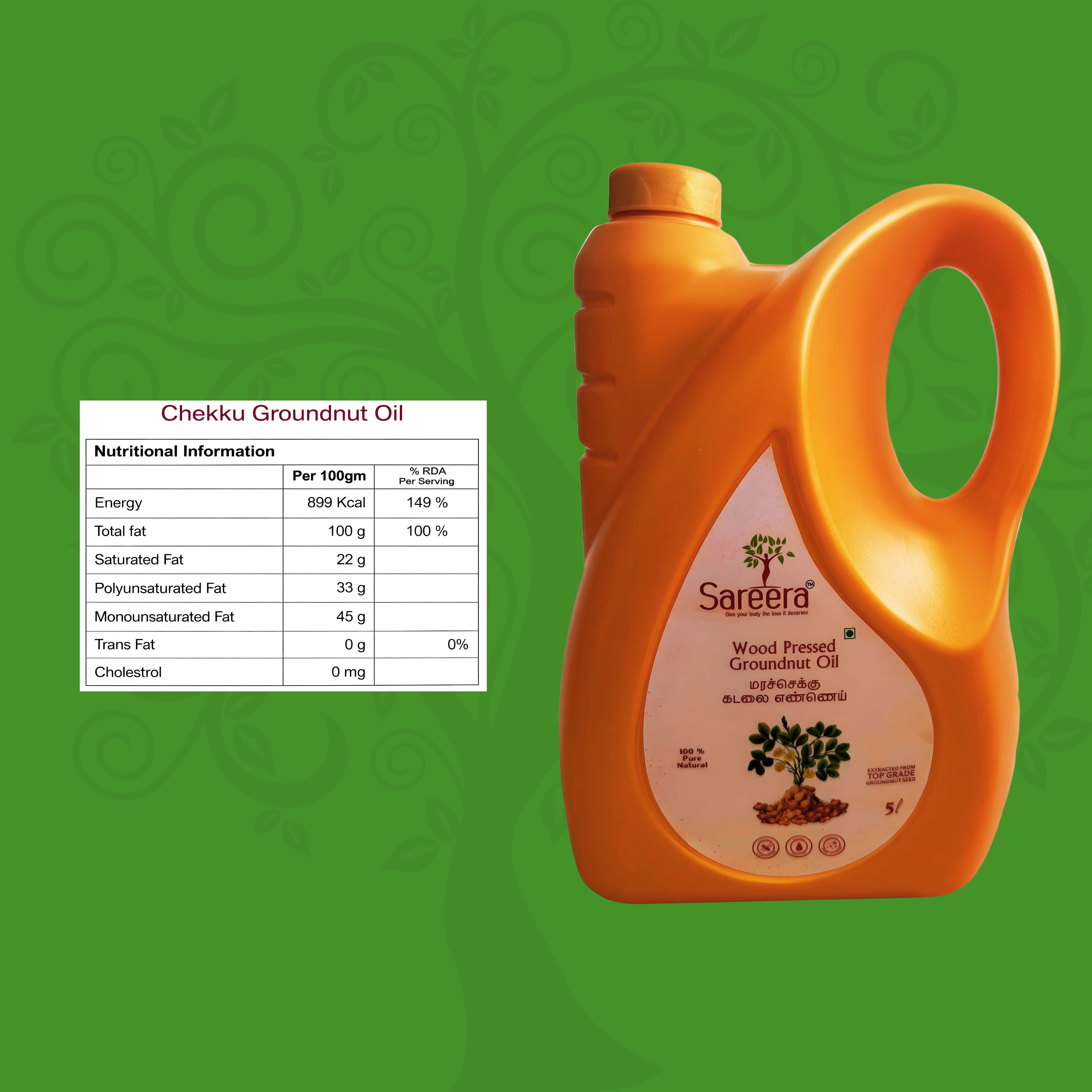 Sareera Wood Pressed Groundnut Oil - 5 Ltr