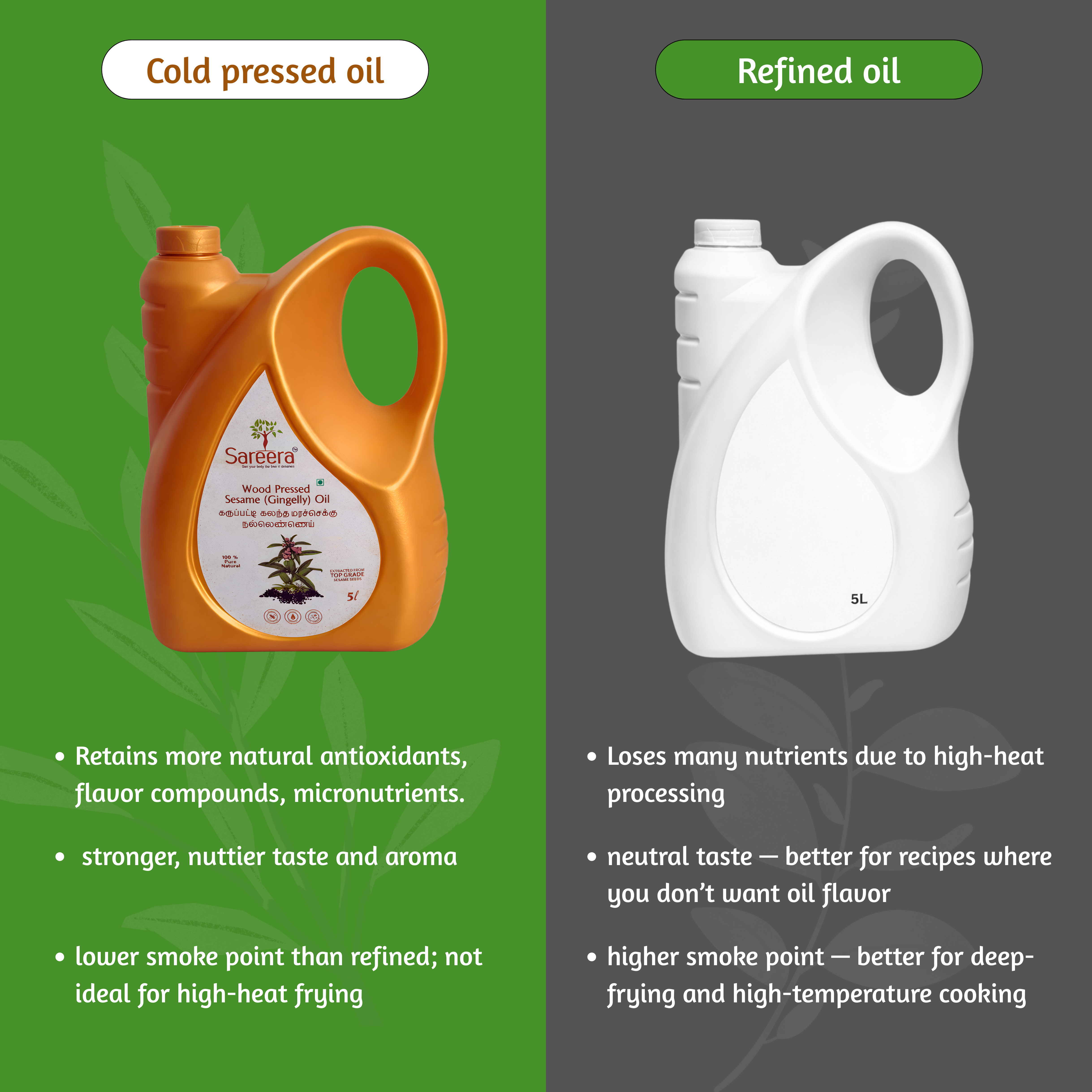 Sareera Wood Pressed Sesame(Gingelly) Oil - 5 Ltr