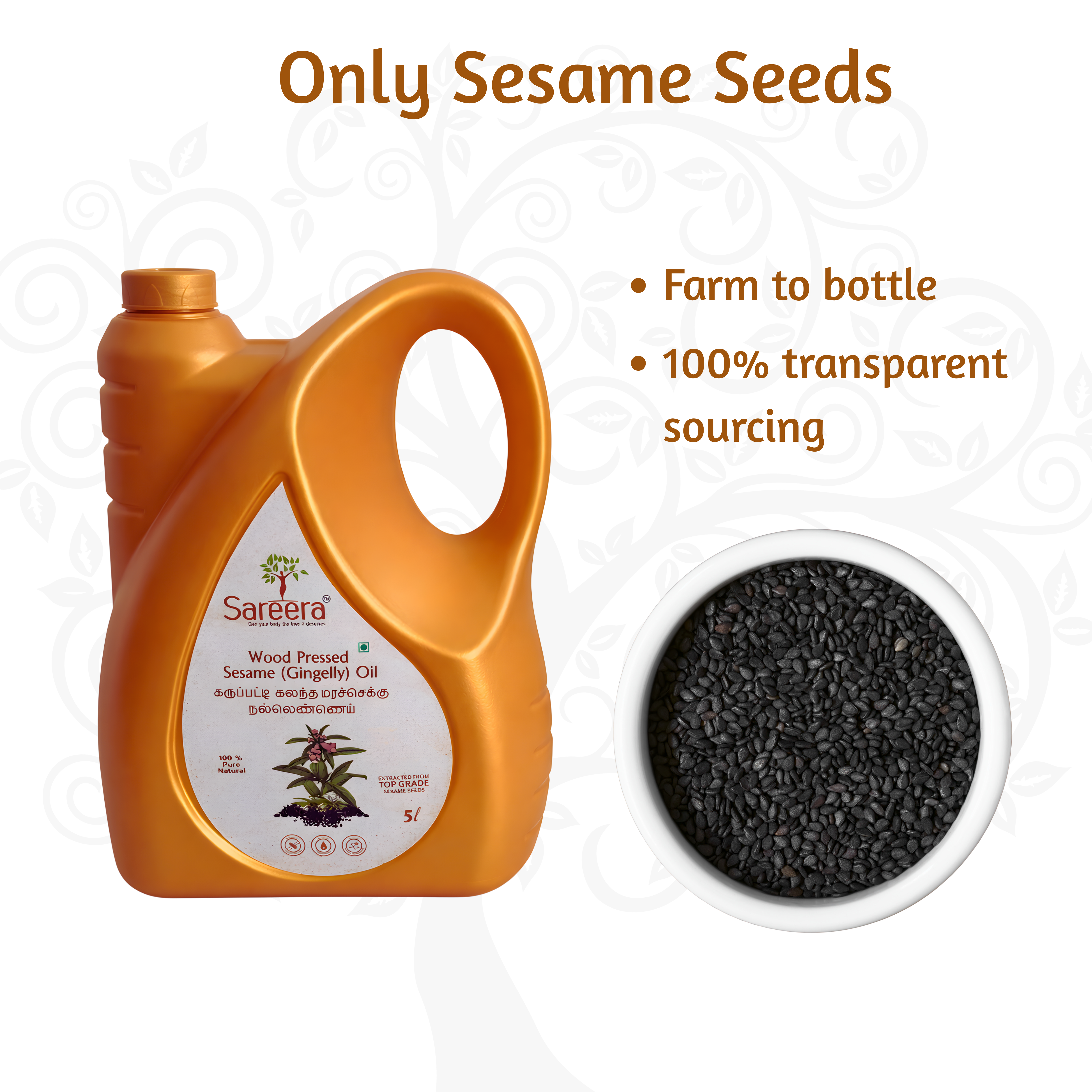 Sareera Wood Pressed Sesame(Gingelly) Oil - 5 Ltr