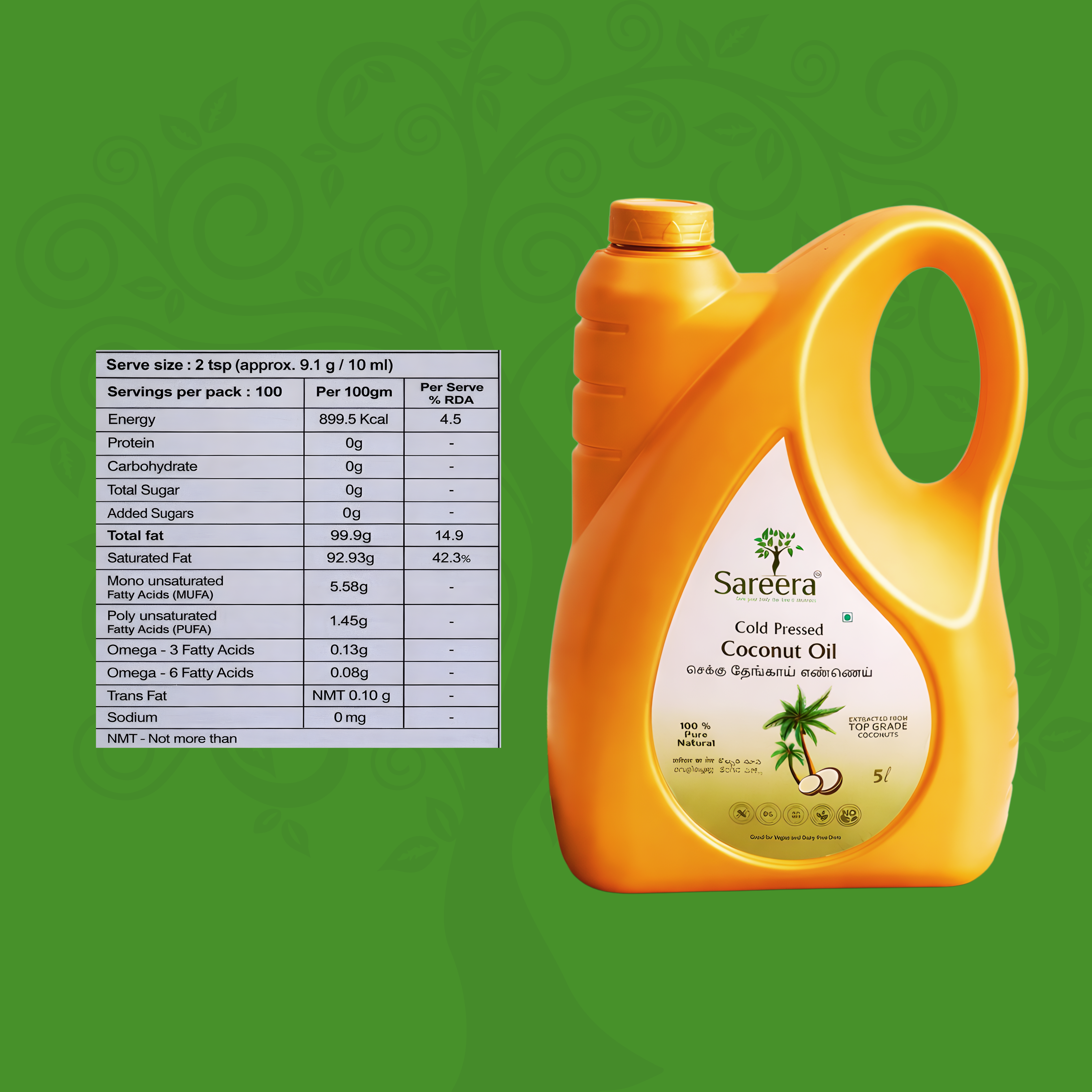 Sareera Cold Pressed Coconut Oil - 5 Ltr