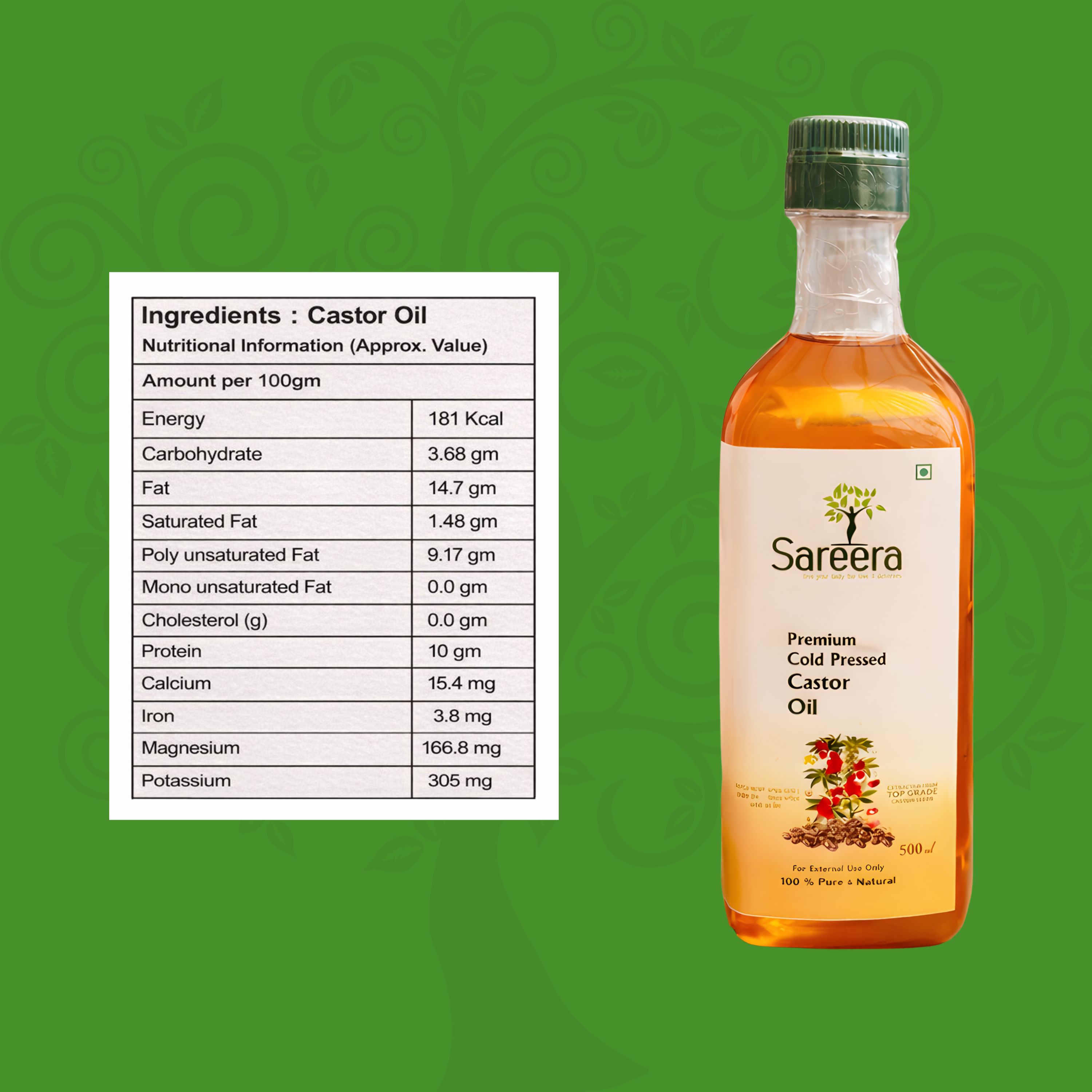 Sareera Cold Pressed Castor Seed Oil - 500 ML