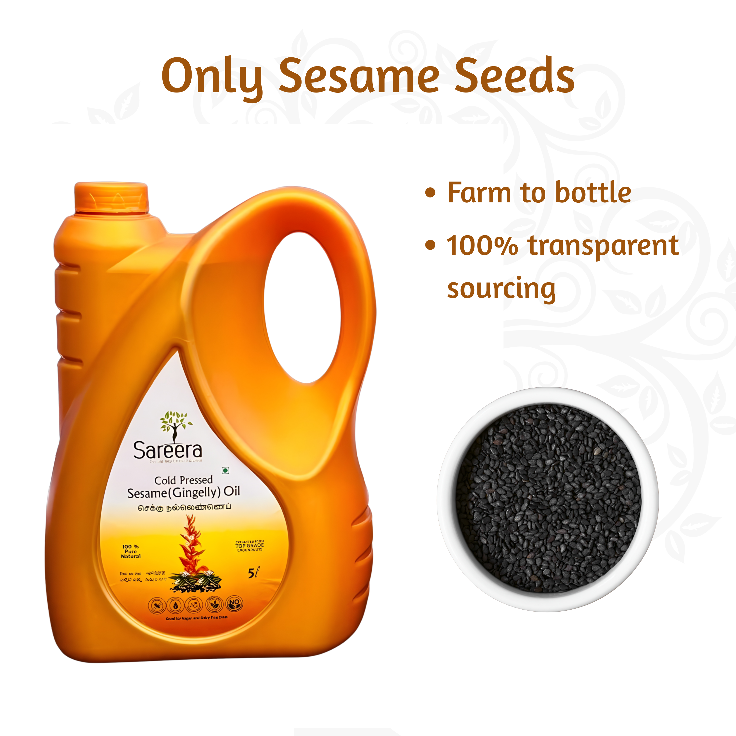 Sareera Cold Pressed Sesame(Gingelly) Oil - 5 Ltr