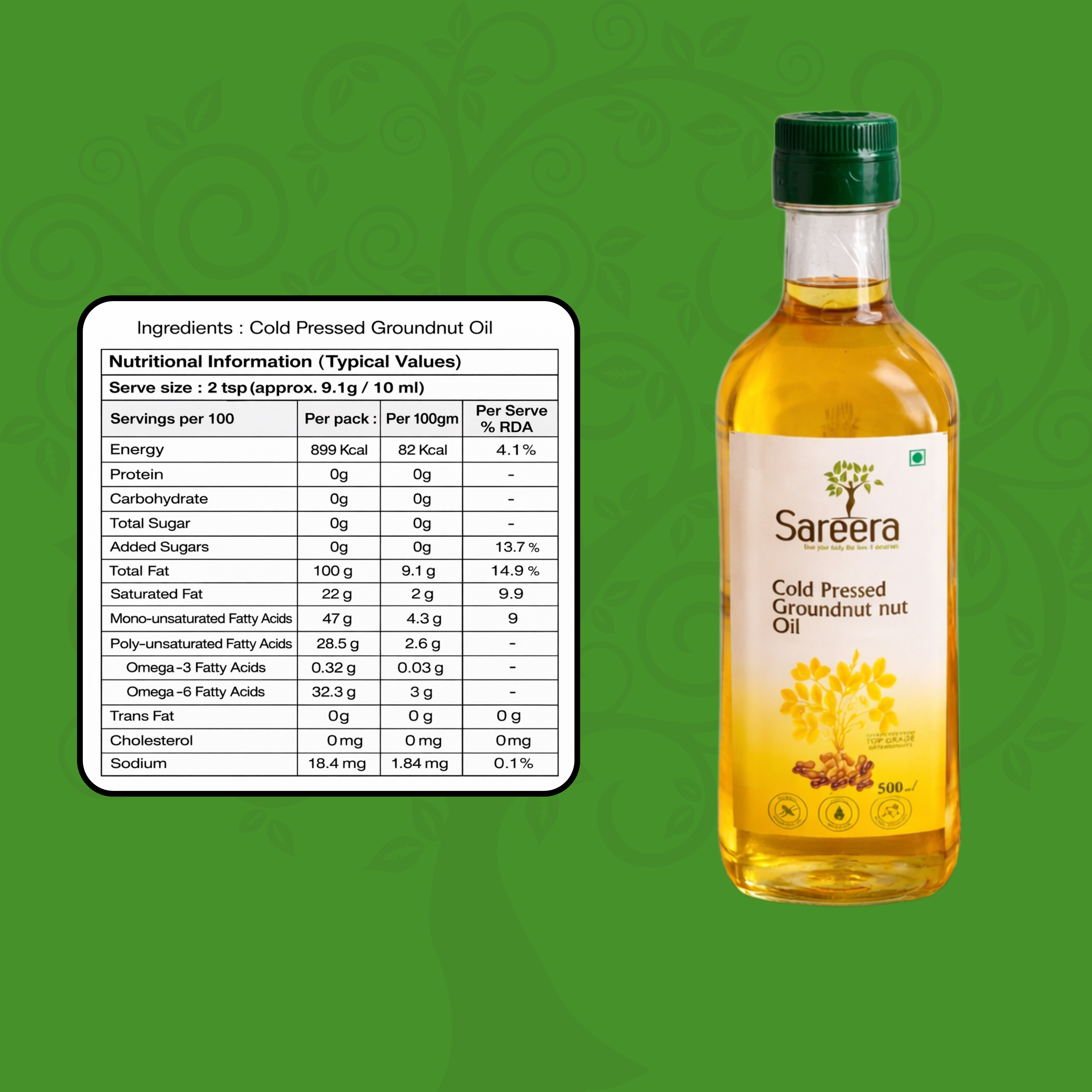 Sareera Cold Pressed Groundnut Oil - 500 ML