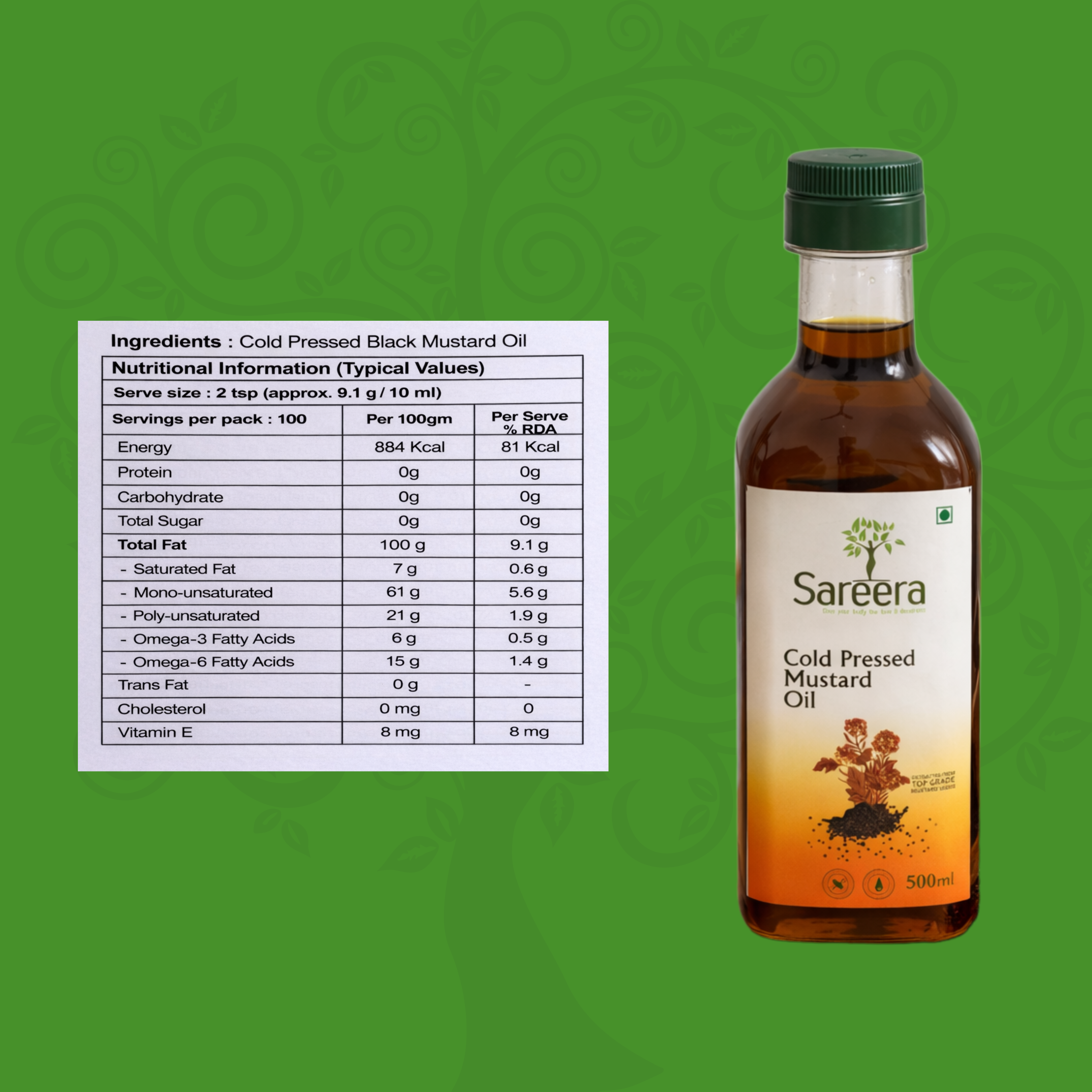 Sareera Cold Pressed Mustard Oil - 500 ML